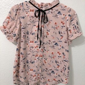 Pink floral short sleeve blouse Size S